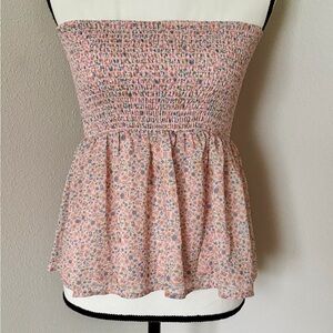 Elodie Pink Floral Smocked Peplum Tube Top